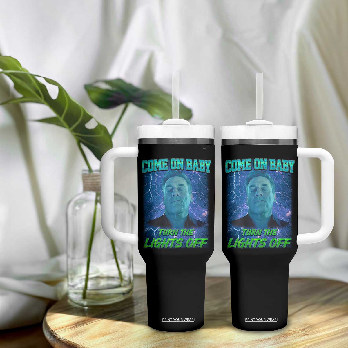 Funny Come On Baby Turn The Lights Off Tumbler With Handle Dance Club Meme TS11 Print Your Wear