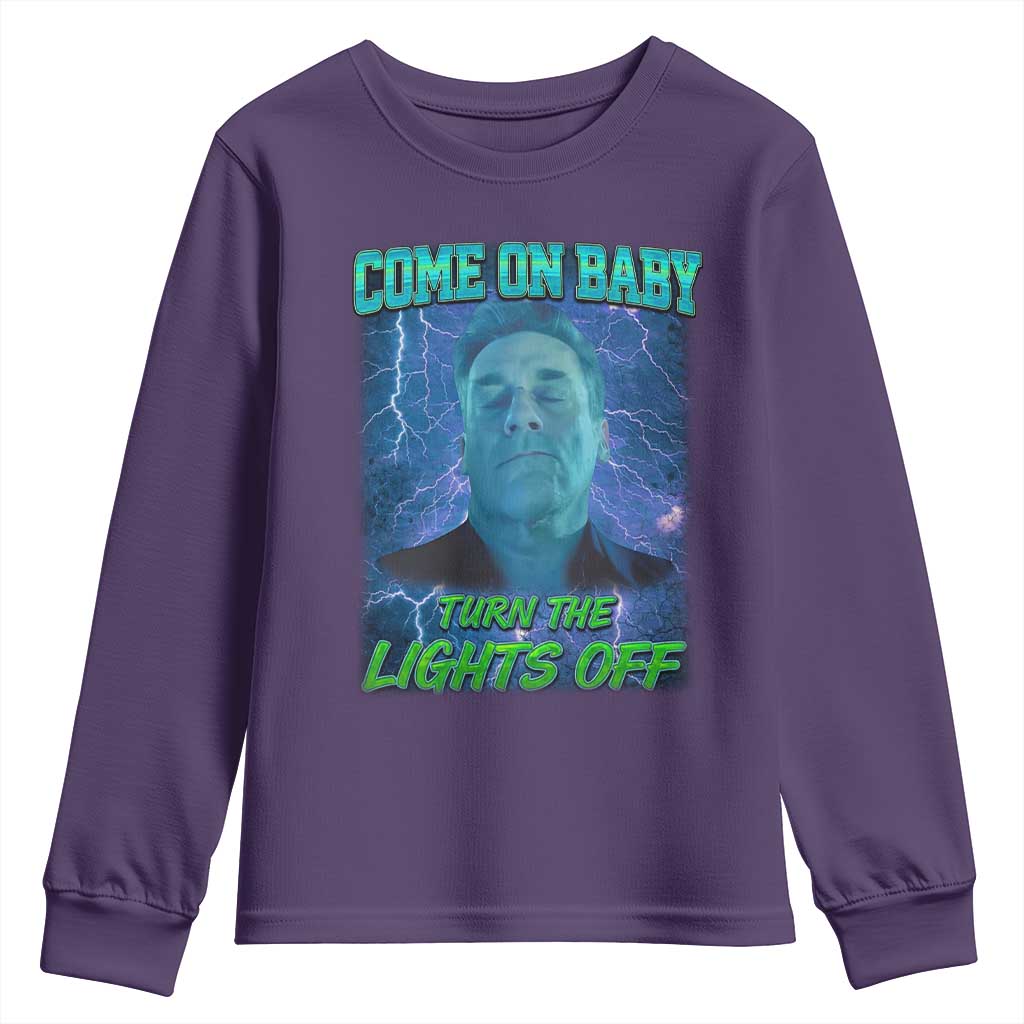 Funny Come On Baby Turn The Lights Off Youth Sweatshirt Dance Club Meme TS11 Purple Print Your Wear