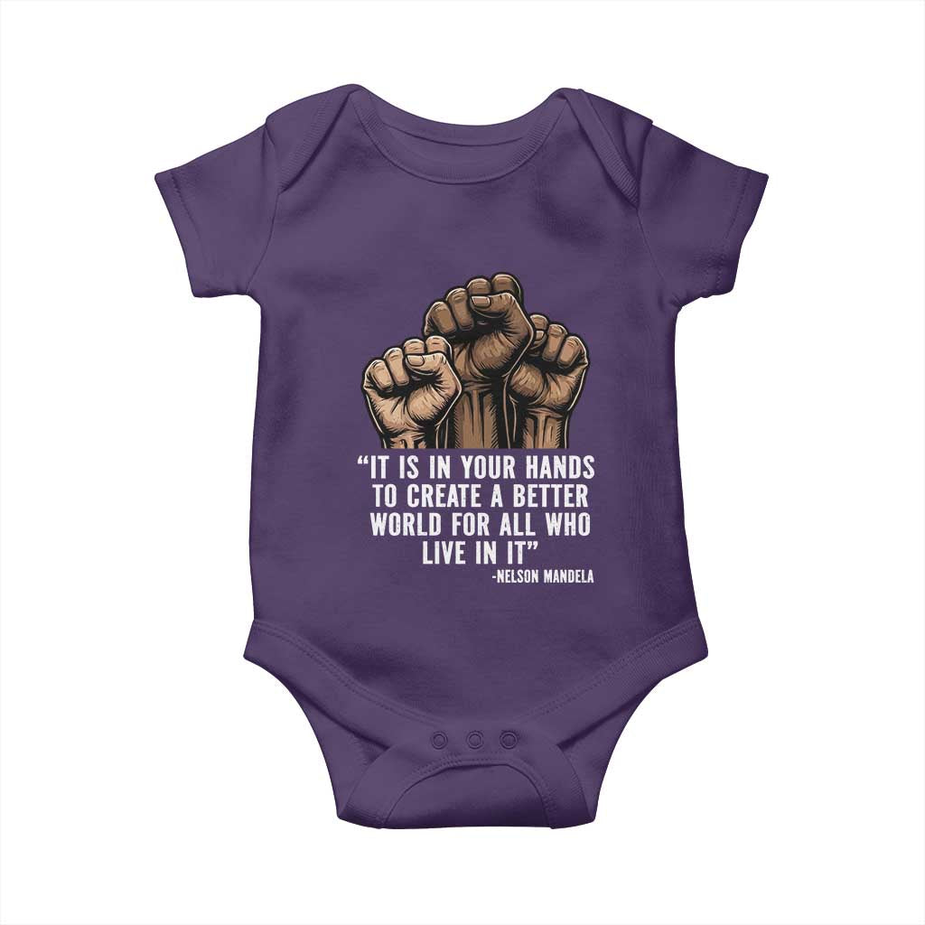 Nelson Mandela Baby Onesie It Is In Your Hands To Create A Better World For All Who Live In It TS11 Purple Print Your Wear