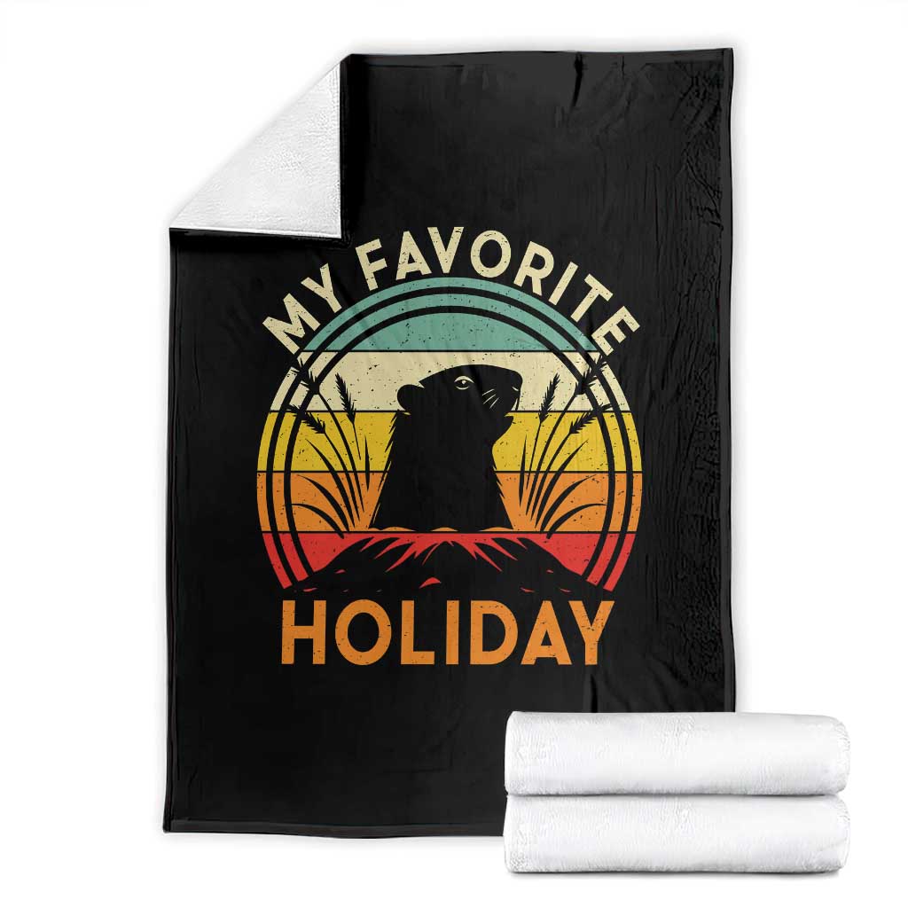 Funny Groundhog Day Throw Blanket My Favorite Holiday Retro Vintage Woodchuck TS11 Black Print Your Wear