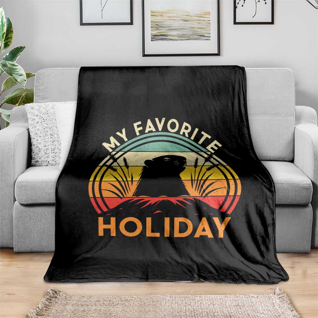 Funny Groundhog Day Throw Blanket My Favorite Holiday Retro Vintage Woodchuck TS11 Print Your Wear