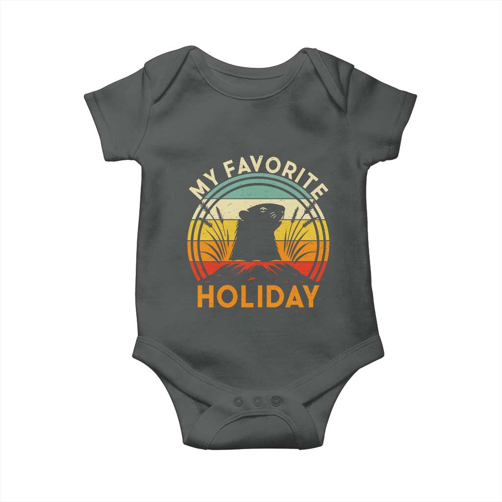 Funny Groundhog Day Baby Onesie My Favorite Holiday Retro Vintage Woodchuck TS11 Dark Heather Print Your Wear