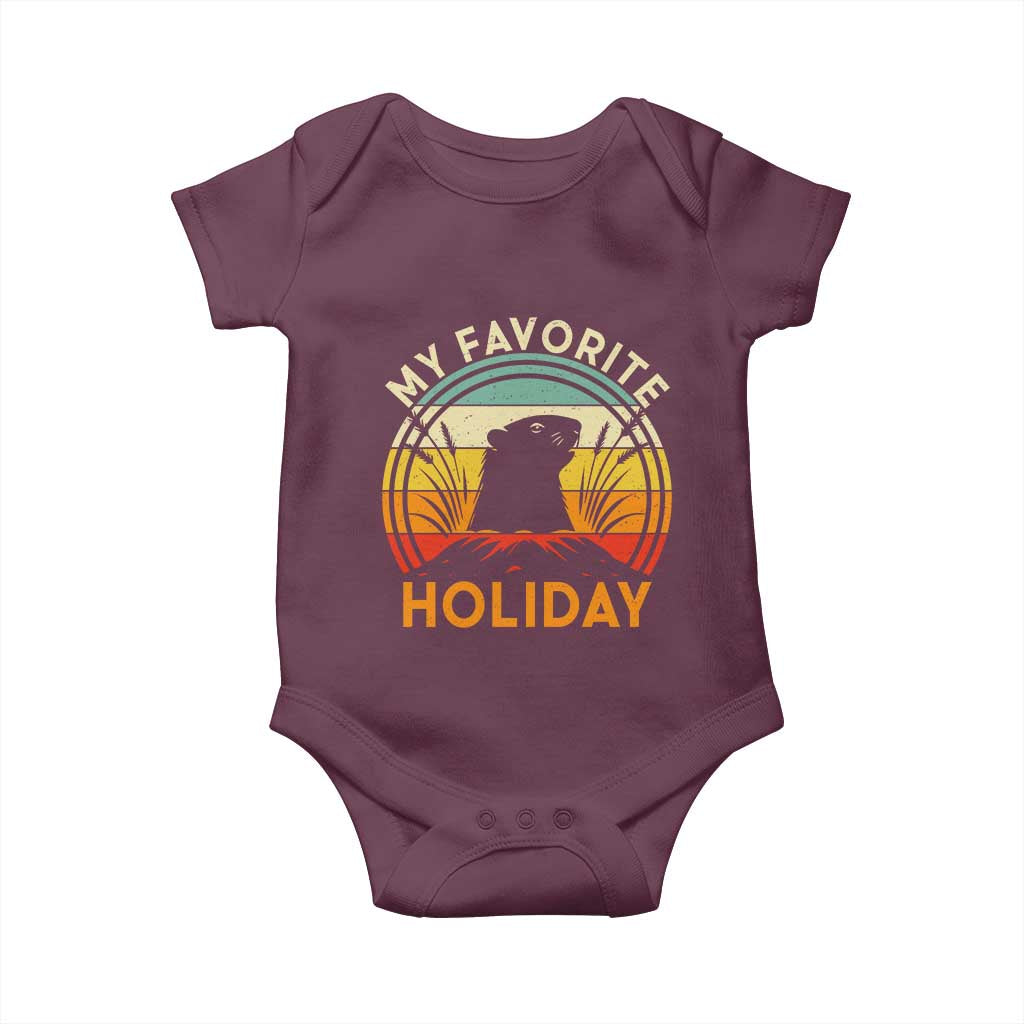 Funny Groundhog Day Baby Onesie My Favorite Holiday Retro Vintage Woodchuck TS11 Maroon Print Your Wear