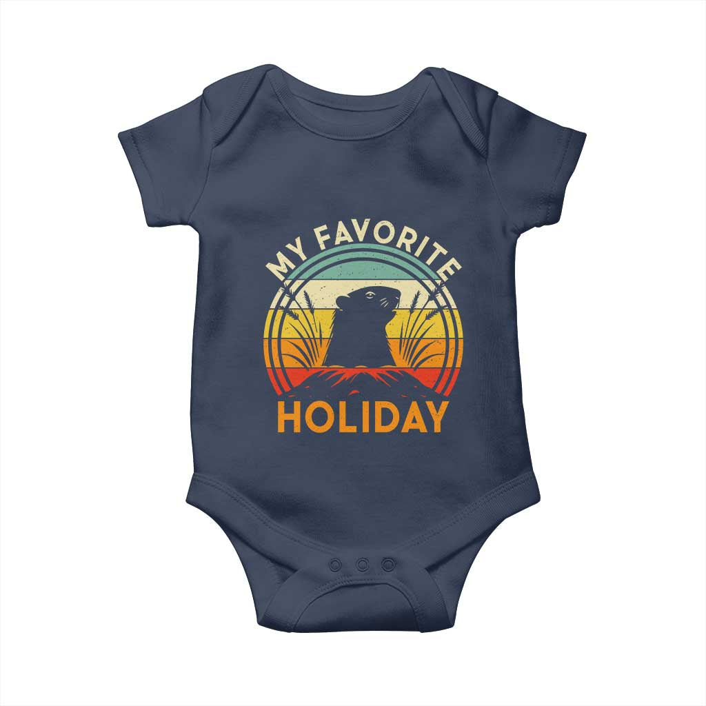 Funny Groundhog Day Baby Onesie My Favorite Holiday Retro Vintage Woodchuck TS11 Navy Print Your Wear