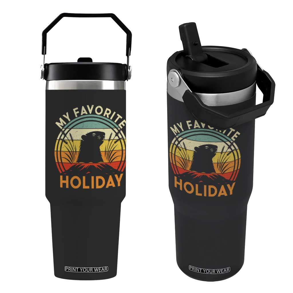 Funny Groundhog Day Flip Straw Tumbler My Favorite Holiday Retro Vintage Woodchuck TS11 One Size: 30 oz Black Print Your Wear