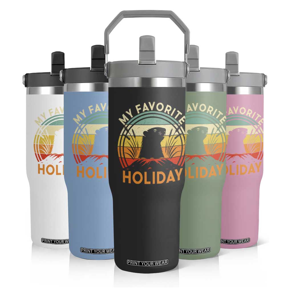 Funny Groundhog Day Flip Straw Tumbler My Favorite Holiday Retro Vintage Woodchuck TS11 Print Your Wear