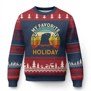 Funny Groundhog Day Ugly Christmas Sweater My Favorite Holiday Retro Vintage Woodchuck TS11 Navy Red Print Your Wear