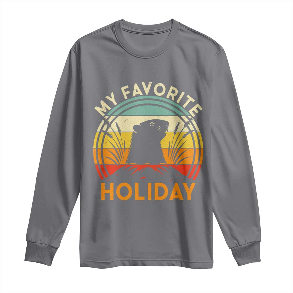 Funny Groundhog Day Long Sleeve Shirt My Favorite Holiday Retro Vintage Woodchuck TS11 Charcoal Print Your Wear