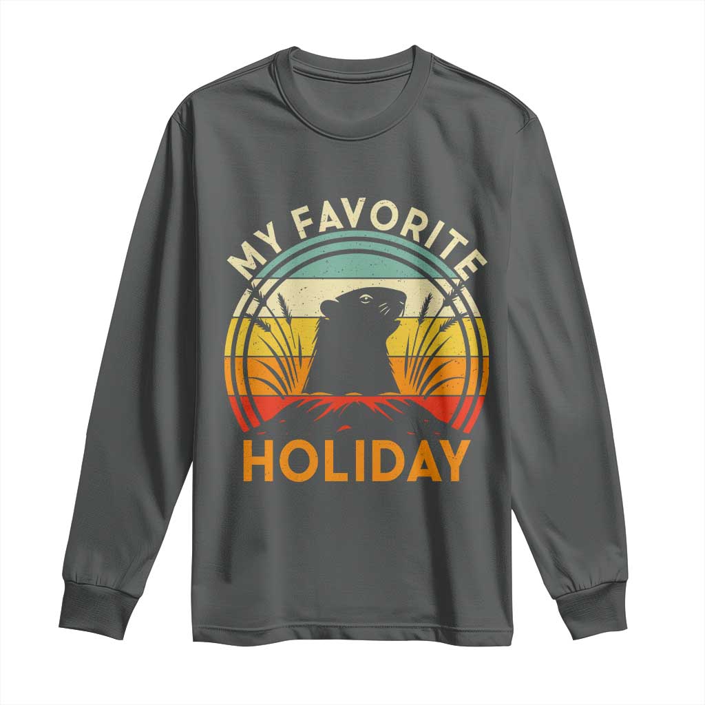 Funny Groundhog Day Long Sleeve Shirt My Favorite Holiday Retro Vintage Woodchuck TS11 Dark Heather Print Your Wear