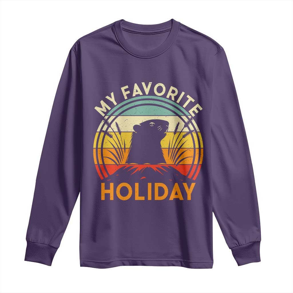 Funny Groundhog Day Long Sleeve Shirt My Favorite Holiday Retro Vintage Woodchuck TS11 Purple Print Your Wear