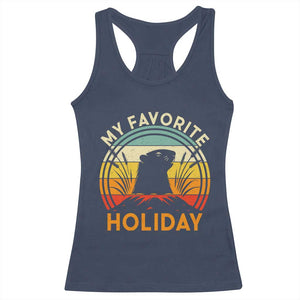 Funny Groundhog Day Racerback Tank Top My Favorite Holiday Retro Vintage Woodchuck TS11 Navy Print Your Wear