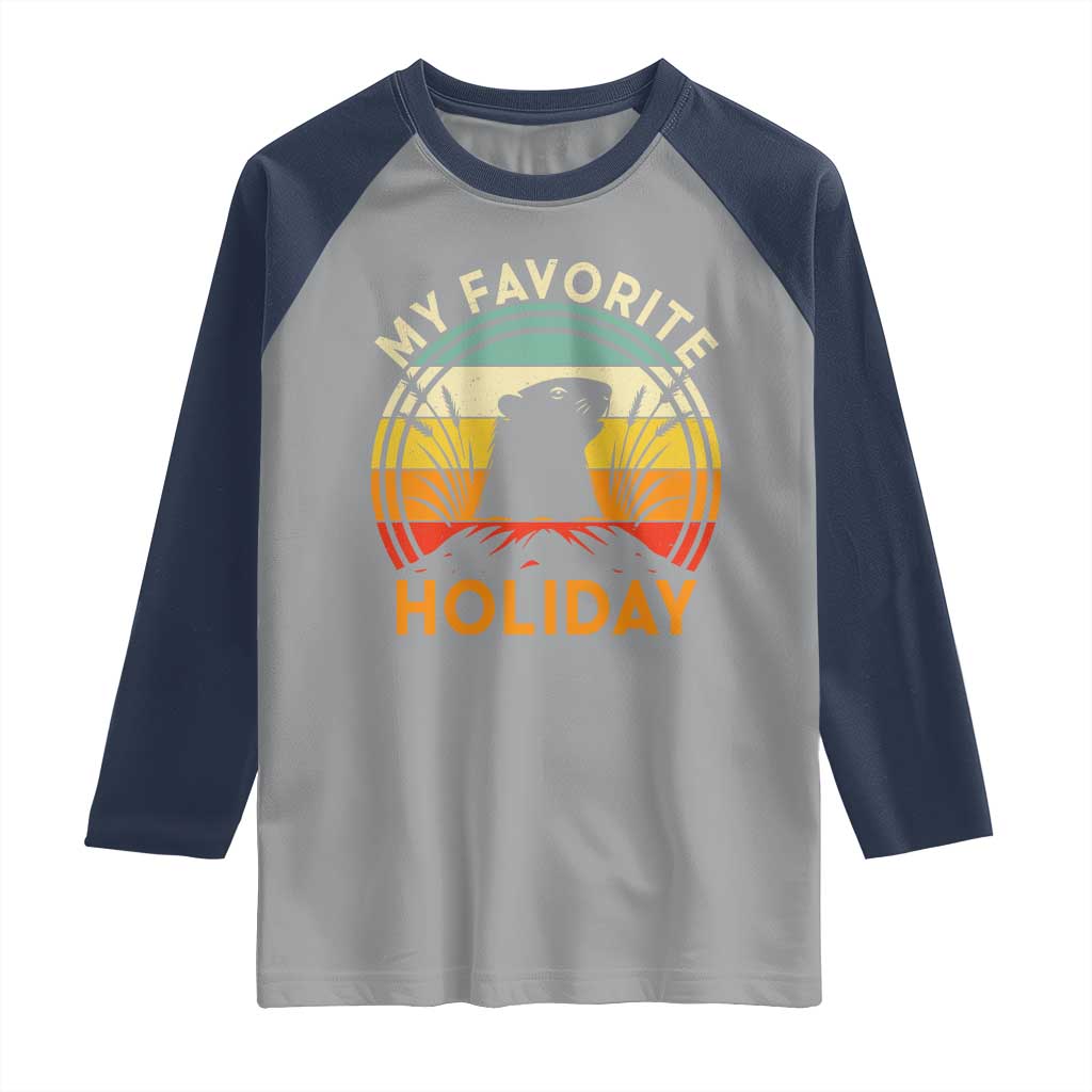 Funny Groundhog Day Raglan Shirt My Favorite Holiday Retro Vintage Woodchuck TS11 Sport Gray Navy Print Your Wear