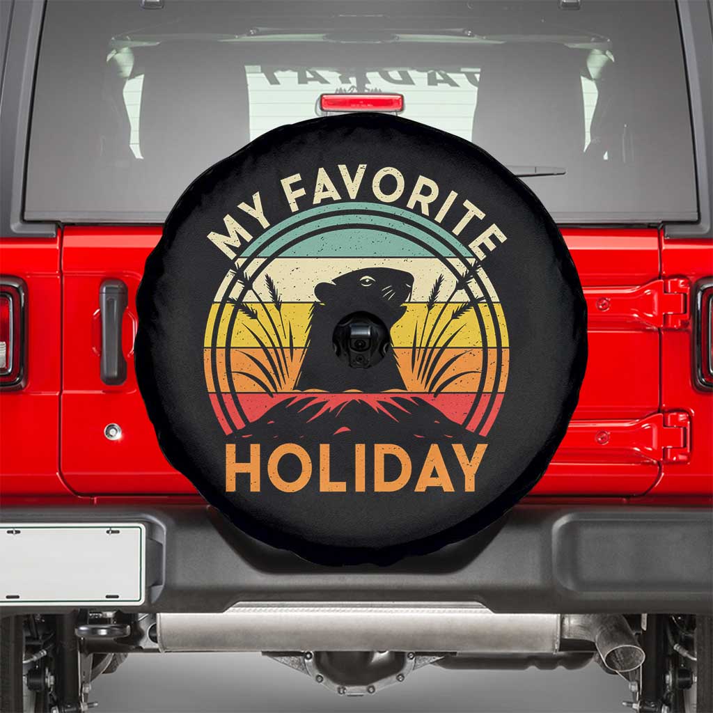 Funny Groundhog Day Spare Tire Cover My Favorite Holiday Retro Vintage Woodchuck TS11 Black Print Your Wear