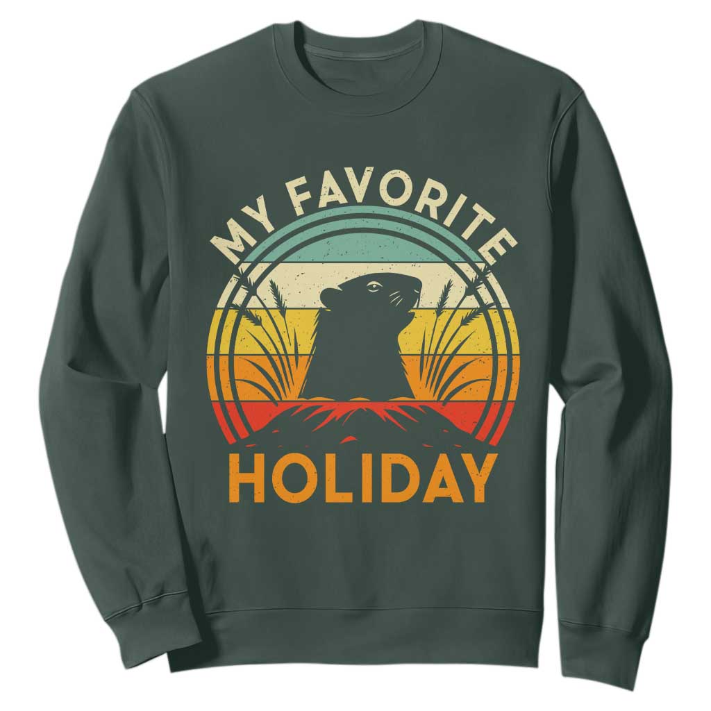 Funny Groundhog Day Sweatshirt My Favorite Holiday Retro Vintage Woodchuck TS11 Dark Forest Green Print Your Wear