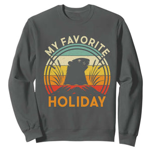 Funny Groundhog Day Sweatshirt My Favorite Holiday Retro Vintage Woodchuck TS11 Dark Heather Print Your Wear