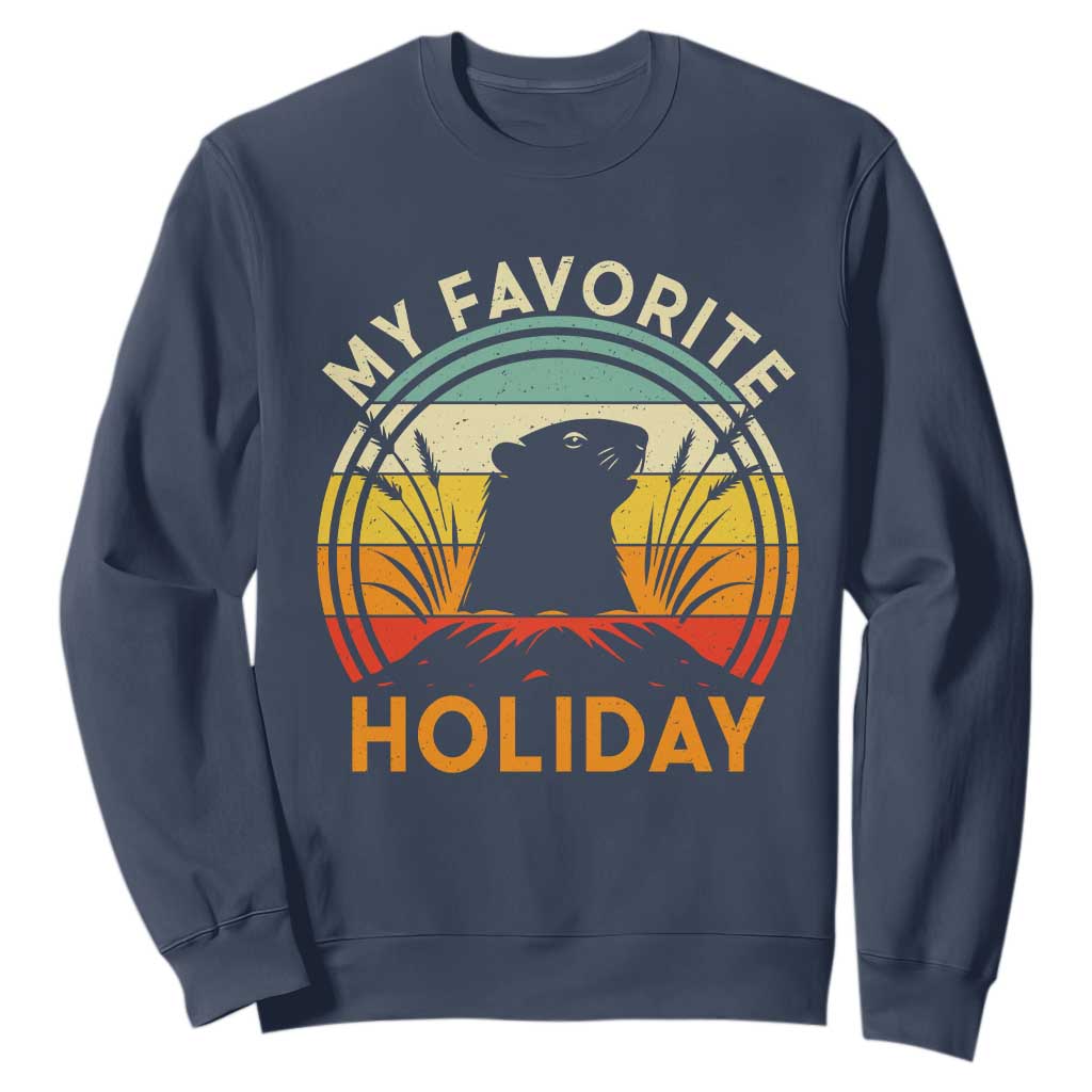 Funny Groundhog Day Sweatshirt My Favorite Holiday Retro Vintage Woodchuck TS11 Navy Print Your Wear