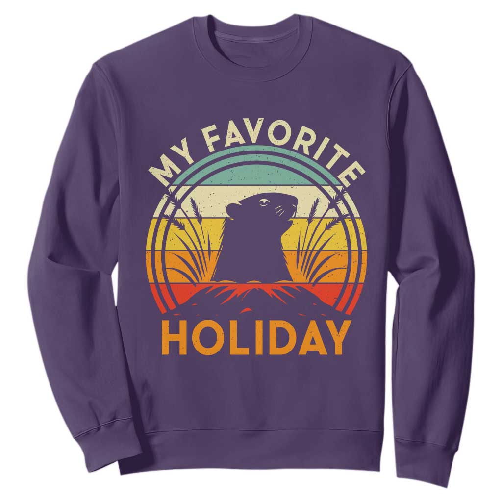 Funny Groundhog Day Sweatshirt My Favorite Holiday Retro Vintage Woodchuck TS11 Purple Print Your Wear