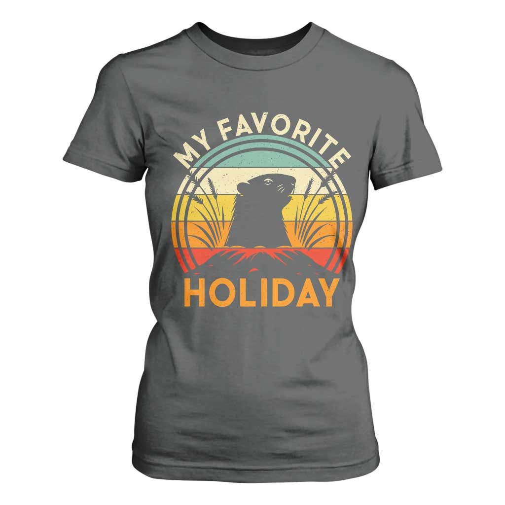 Funny Groundhog Day T Shirt For Women My Favorite Holiday Retro Vintage Woodchuck TS11 Dark Heather Print Your Wear