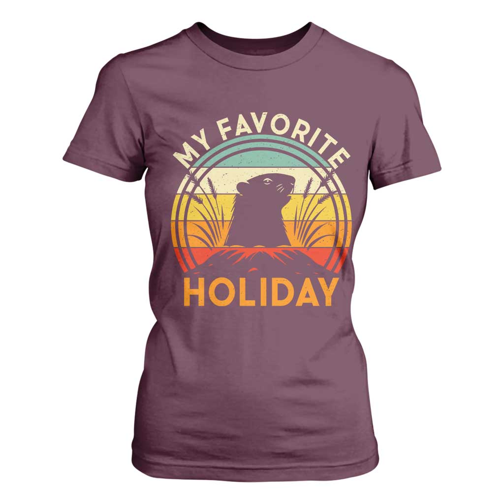 Funny Groundhog Day T Shirt For Women My Favorite Holiday Retro Vintage Woodchuck TS11 Maroon Print Your Wear
