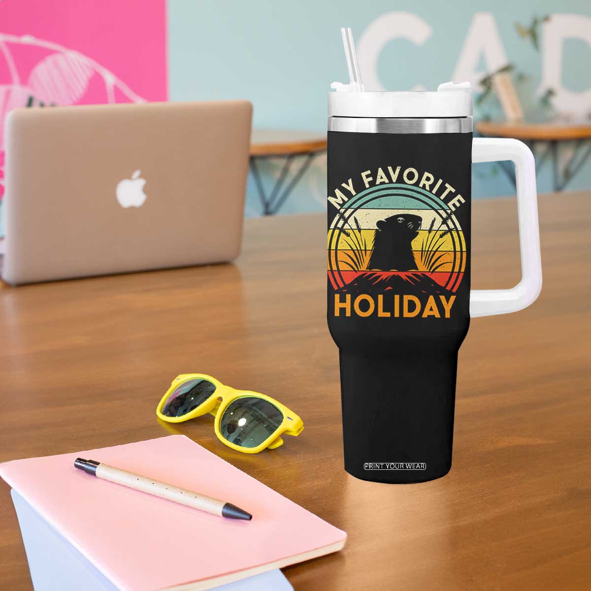 Funny Groundhog Day Tumbler With Handle My Favorite Holiday Retro Vintage Woodchuck TS11 Print Your Wear