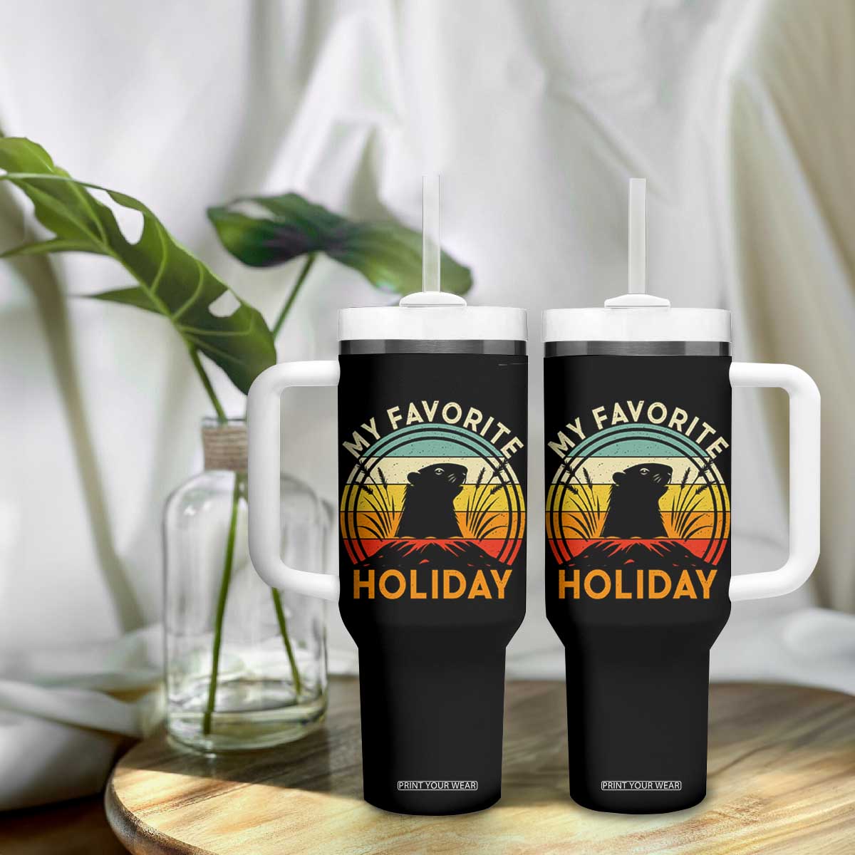 Funny Groundhog Day Tumbler With Handle My Favorite Holiday Retro Vintage Woodchuck TS11 Print Your Wear