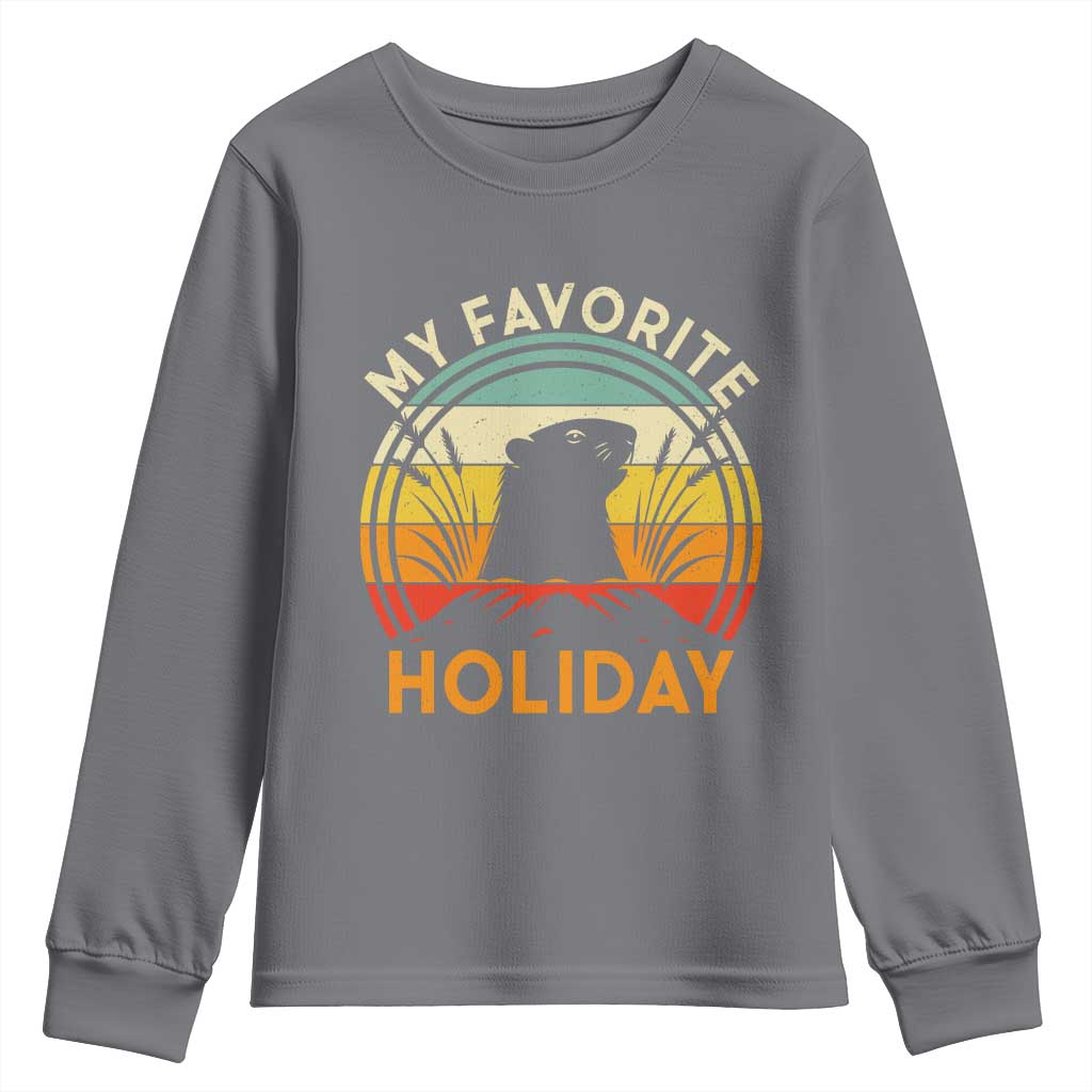 Funny Groundhog Day Youth Sweatshirt My Favorite Holiday Retro Vintage Woodchuck TS11 Charcoal Print Your Wear