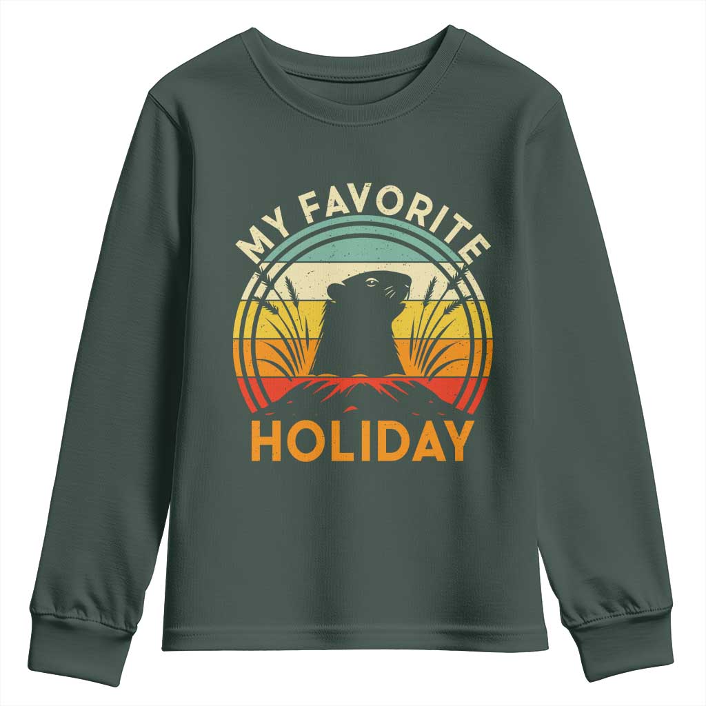 Funny Groundhog Day Youth Sweatshirt My Favorite Holiday Retro Vintage Woodchuck TS11 Dark Forest Green Print Your Wear