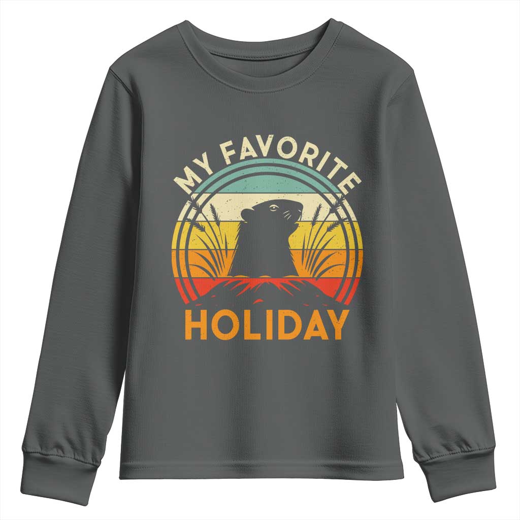 Funny Groundhog Day Youth Sweatshirt My Favorite Holiday Retro Vintage Woodchuck TS11 Dark Heather Print Your Wear