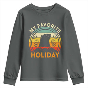 Funny Groundhog Day Youth Sweatshirt My Favorite Holiday Retro Vintage Woodchuck TS11 Dark Heather Print Your Wear