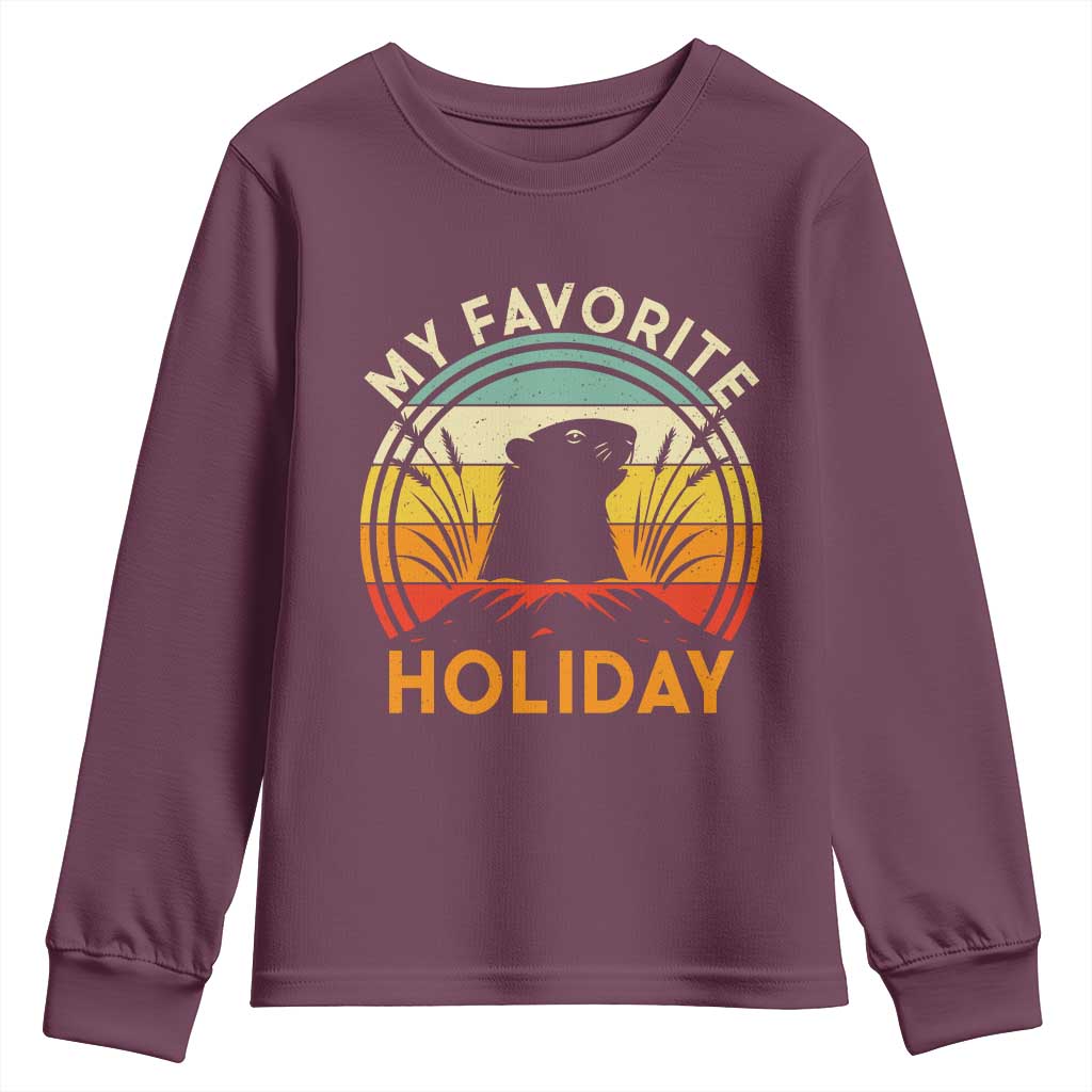Funny Groundhog Day Youth Sweatshirt My Favorite Holiday Retro Vintage Woodchuck TS11 Maroon Print Your Wear