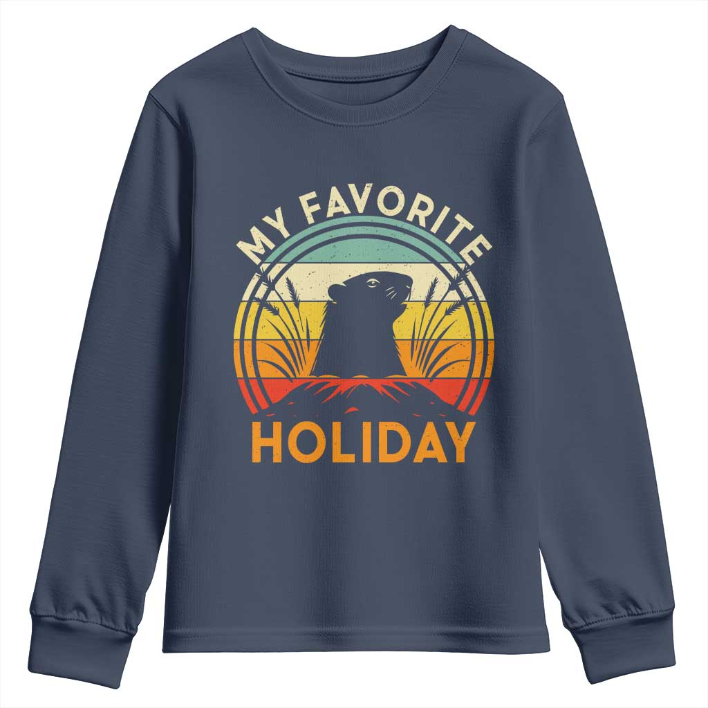 Funny Groundhog Day Youth Sweatshirt My Favorite Holiday Retro Vintage Woodchuck TS11 Navy Print Your Wear
