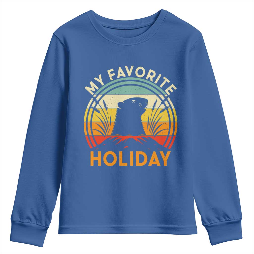 Funny Groundhog Day Youth Sweatshirt My Favorite Holiday Retro Vintage Woodchuck TS11 Royal Blue Print Your Wear