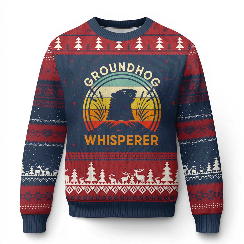 Funny Groundhog Whisperer Ugly Christmas Sweater Retro Vintage Woodchuck Lover TS11 Navy Red Print Your Wear