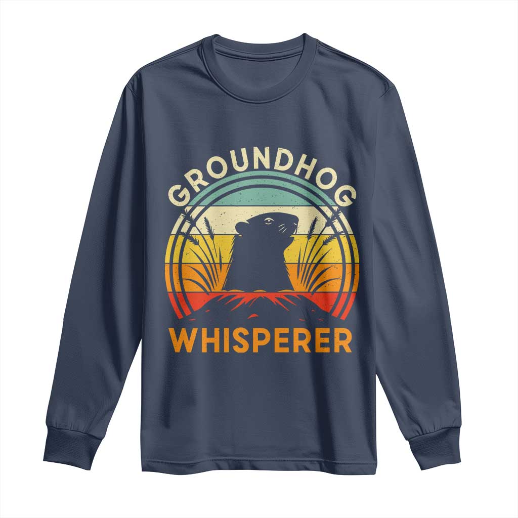 Funny Groundhog Whisperer Long Sleeve Shirt Retro Vintage Woodchuck Lover TS11 Navy Print Your Wear
