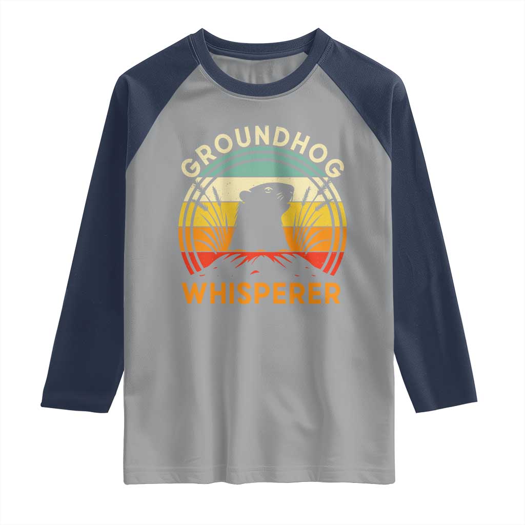 Funny Groundhog Whisperer Raglan Shirt Retro Vintage Woodchuck Lover TS11 Sport Gray Navy Print Your Wear