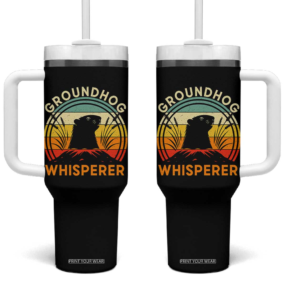 Funny Groundhog Whisperer Tumbler With Handle Retro Vintage Woodchuck Lover TS11 One Size: 40 oz Black Print Your Wear