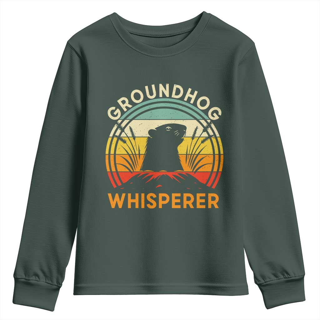 Funny Groundhog Whisperer Youth Sweatshirt Retro Vintage Woodchuck Lover TS11 Dark Forest Green Print Your Wear