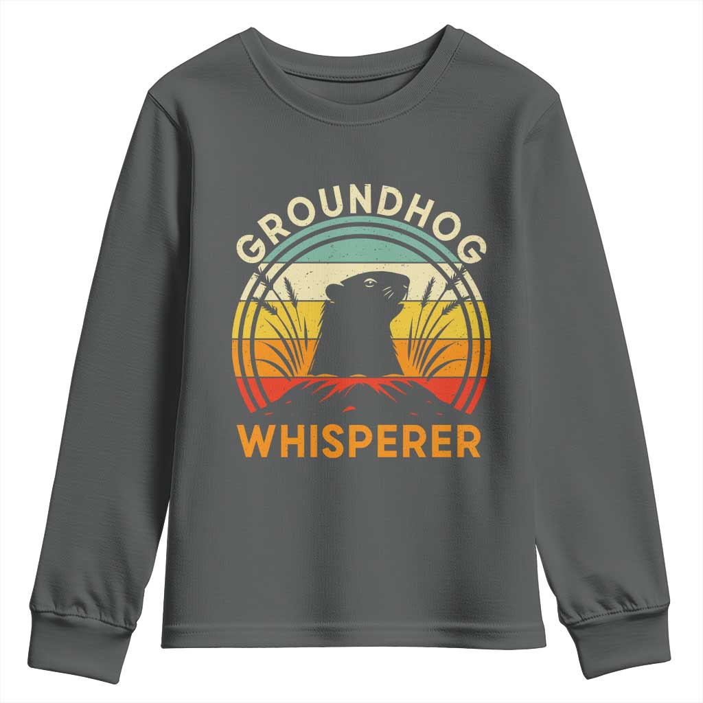 Funny Groundhog Whisperer Youth Sweatshirt Retro Vintage Woodchuck Lover TS11 Dark Heather Print Your Wear
