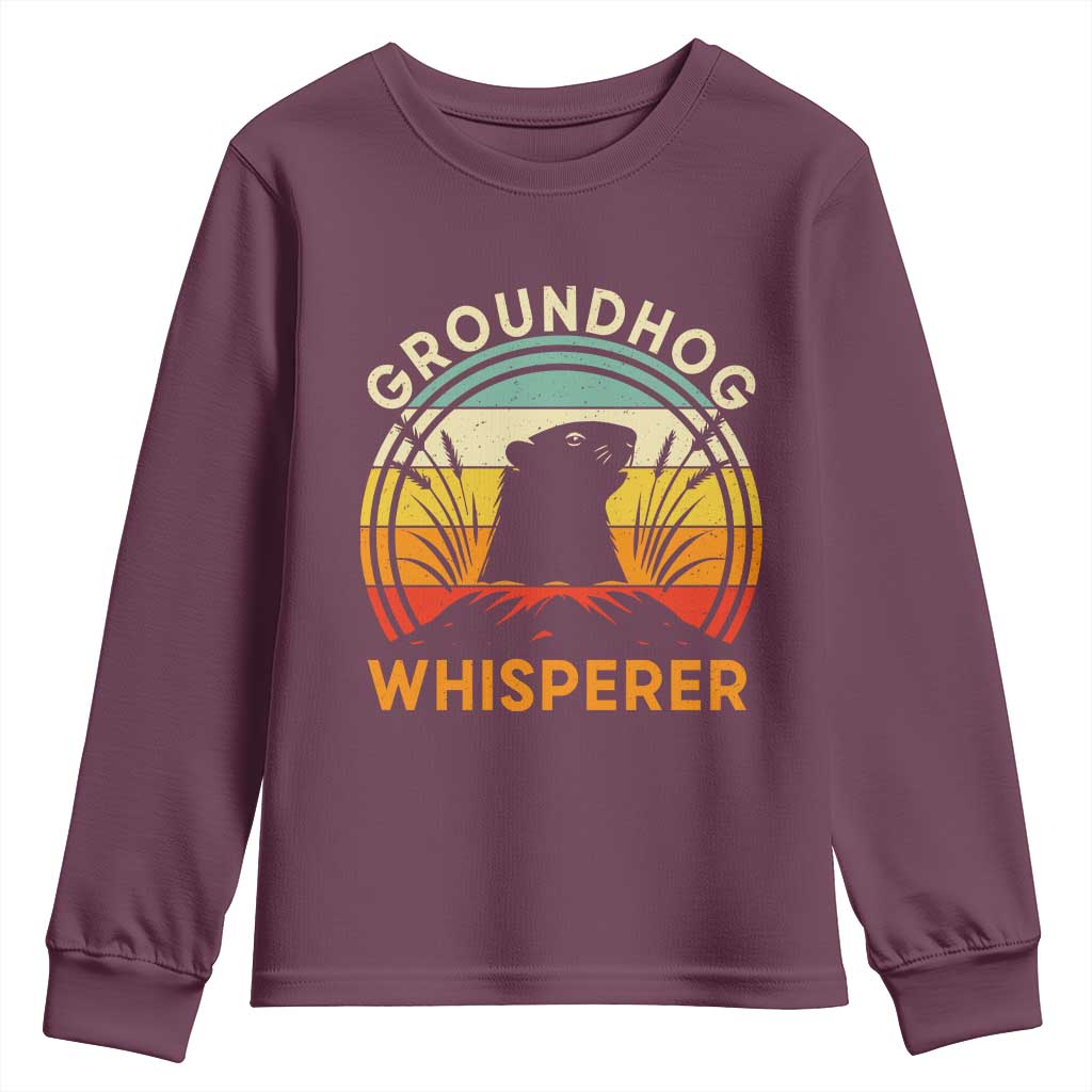 Funny Groundhog Whisperer Youth Sweatshirt Retro Vintage Woodchuck Lover TS11 Maroon Print Your Wear