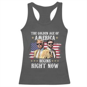 Funny Trump Vance 2025 Racerback Tank Top The Golden Age Of America Begins Right Now American Flag TS11 Dark Heather Print Your Wear
