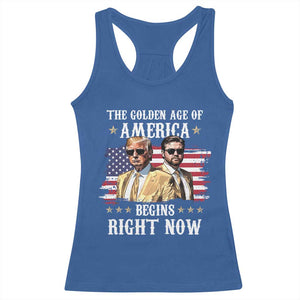 Funny Trump Vance 2025 Racerback Tank Top The Golden Age Of America Begins Right Now American Flag TS11 Royal Blue Print Your Wear