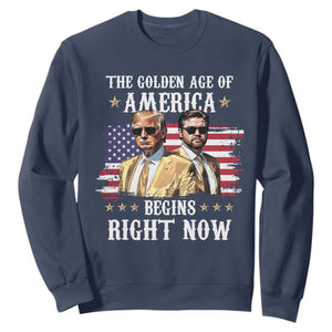 Funny Trump Vance 2025 Sweatshirt The Golden Age Of America Begins Right Now American Flag TS11 Navy Print Your Wear