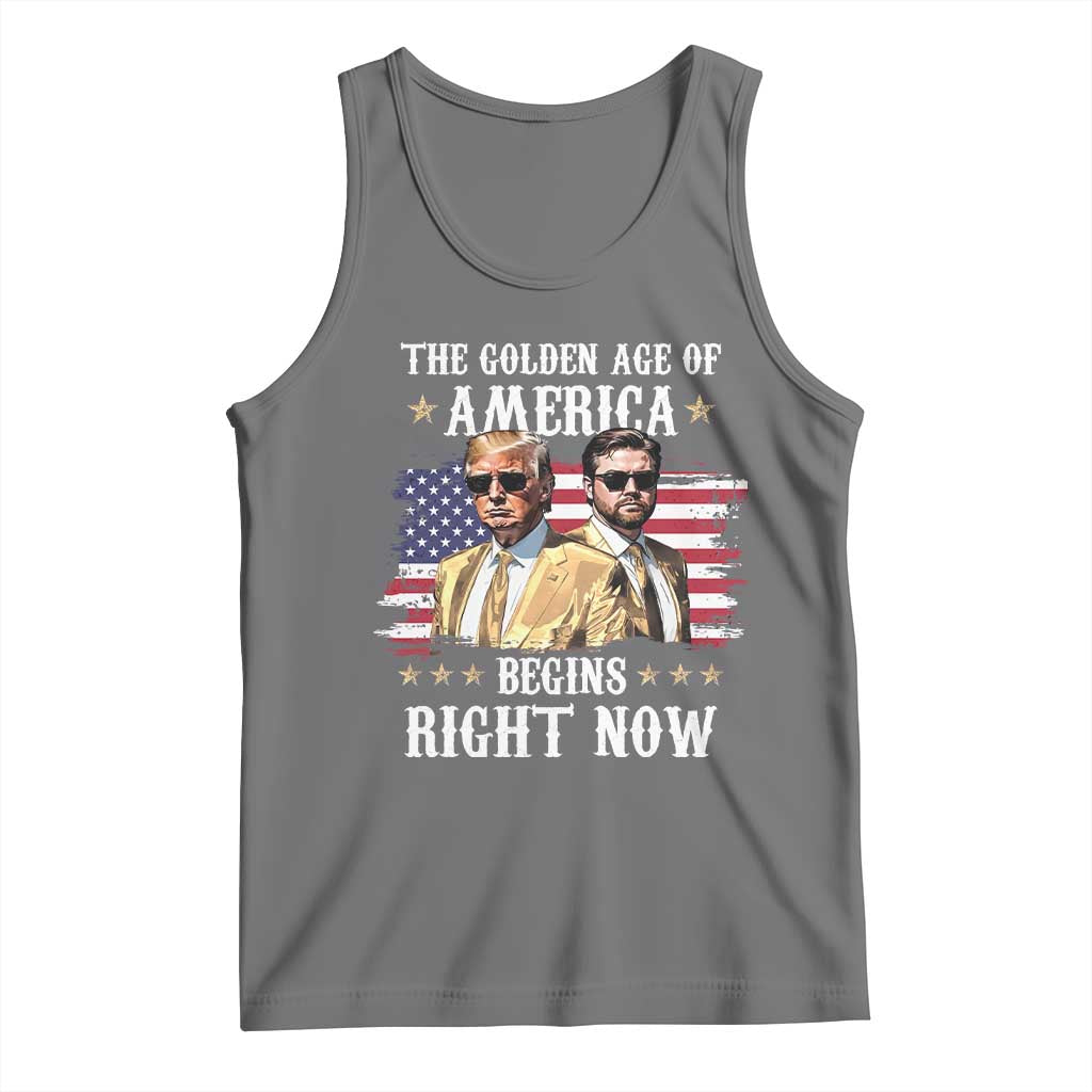 Funny Trump Vance 2025 Tank Top The Golden Age Of America Begins Right Now American Flag TS11 Black Heather Print Your Wear