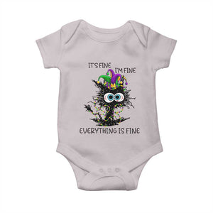 Funny Mardi Gras Cat Baby Onesie It's Fine I'm Fine Everything Is Fine Jester Hat Beads TS11 Ice Gray Print Your Wear