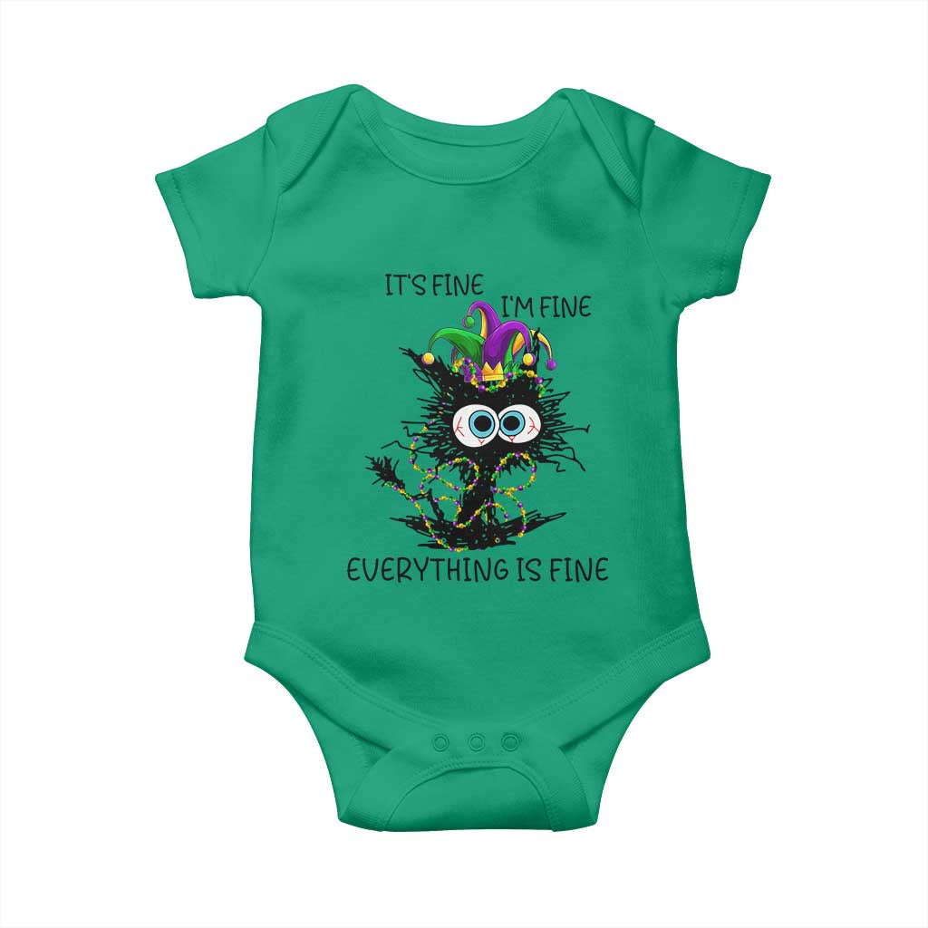 Funny Mardi Gras Cat Baby Onesie It's Fine I'm Fine Everything Is Fine Jester Hat Beads TS11 Irish Green Print Your Wear