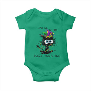 Funny Mardi Gras Cat Baby Onesie It's Fine I'm Fine Everything Is Fine Jester Hat Beads TS11 Irish Green Print Your Wear