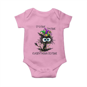 Funny Mardi Gras Cat Baby Onesie It's Fine I'm Fine Everything Is Fine Jester Hat Beads TS11 Light Pink Print Your Wear