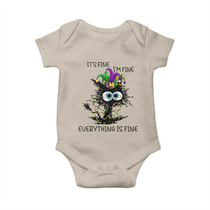 Funny Mardi Gras Cat Baby Onesie It's Fine I'm Fine Everything Is Fine Jester Hat Beads TS11 Sand Print Your Wear