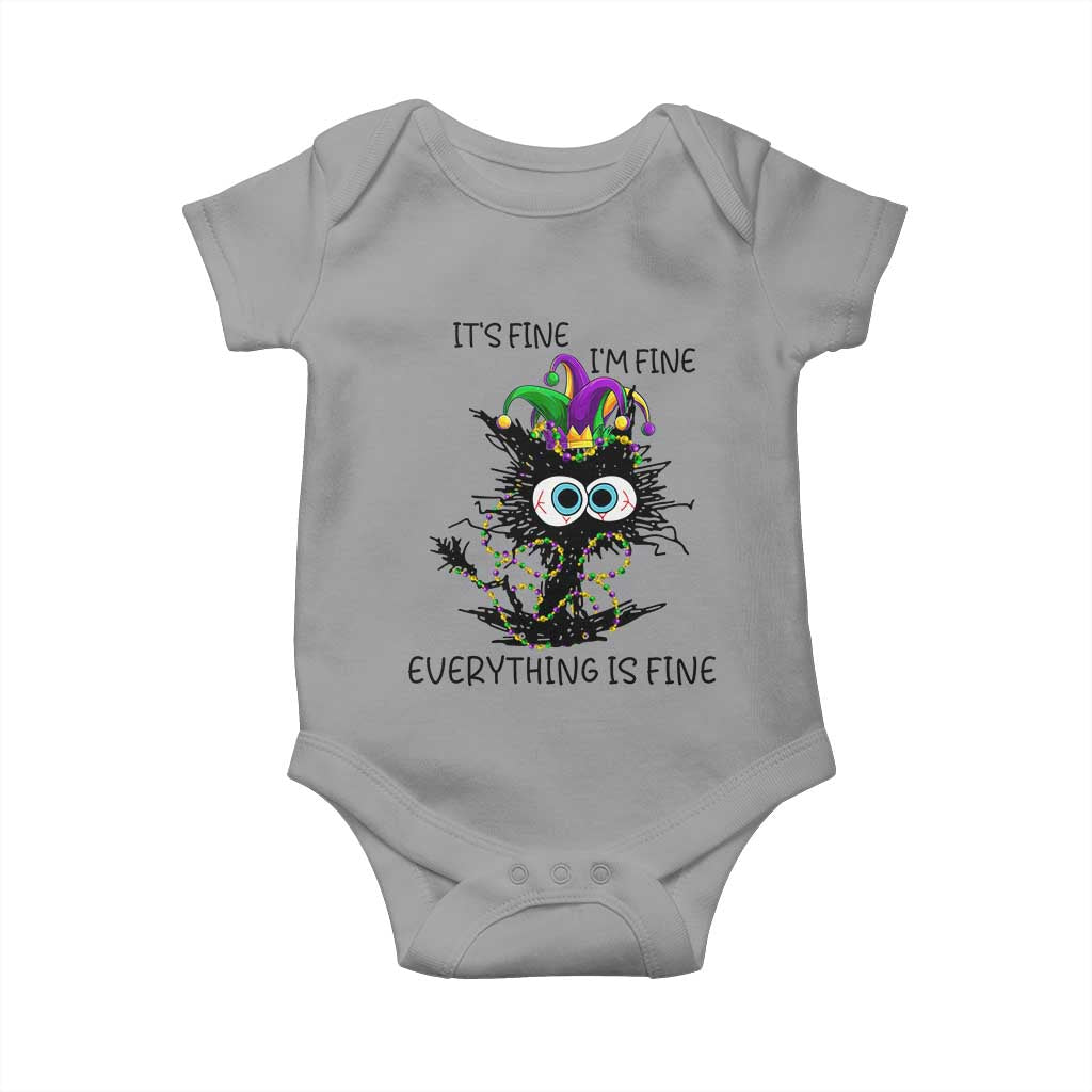 Funny Mardi Gras Cat Baby Onesie It's Fine I'm Fine Everything Is Fine Jester Hat Beads TS11 Sport Gray Print Your Wear