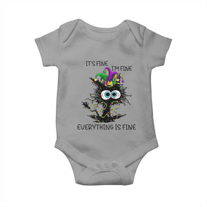 Funny Mardi Gras Cat Baby Onesie It's Fine I'm Fine Everything Is Fine Jester Hat Beads TS11 Sport Gray Print Your Wear